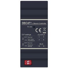 Distributor za DVC dvožične interfonske sustave. Za povezivanje 4 vanjske jedinice u  sustav ili katni distributor za unutarnje jedinice (monitor i slušalice) sa 4 izlaza. Zamjena za DVC DT-DBC4A. 